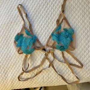 For Love And Lemon RARE - Teal/Nude Wrap Bra - SIZE S